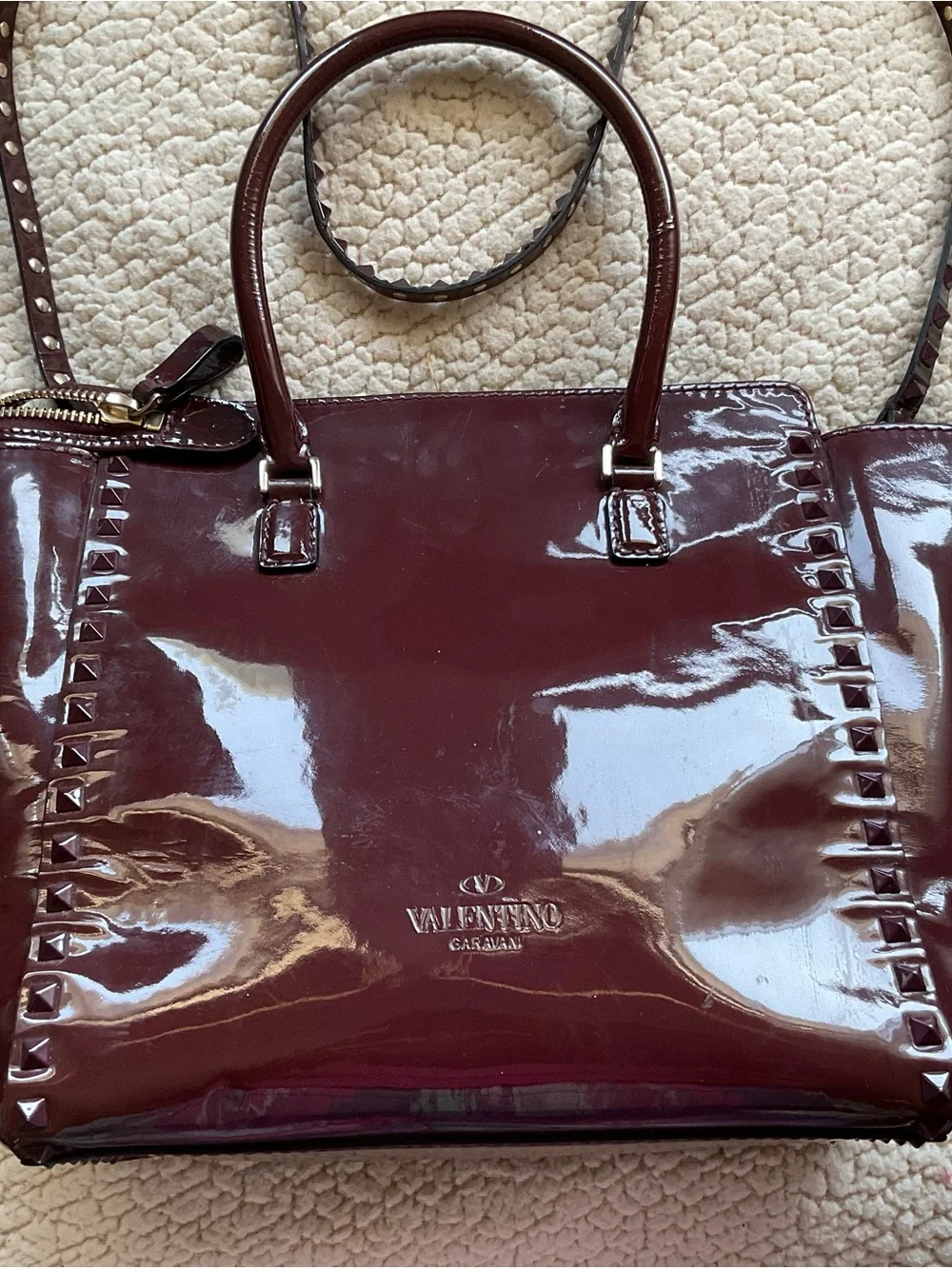 Valentino Garavani Wine Patent Leather RockStud Tote